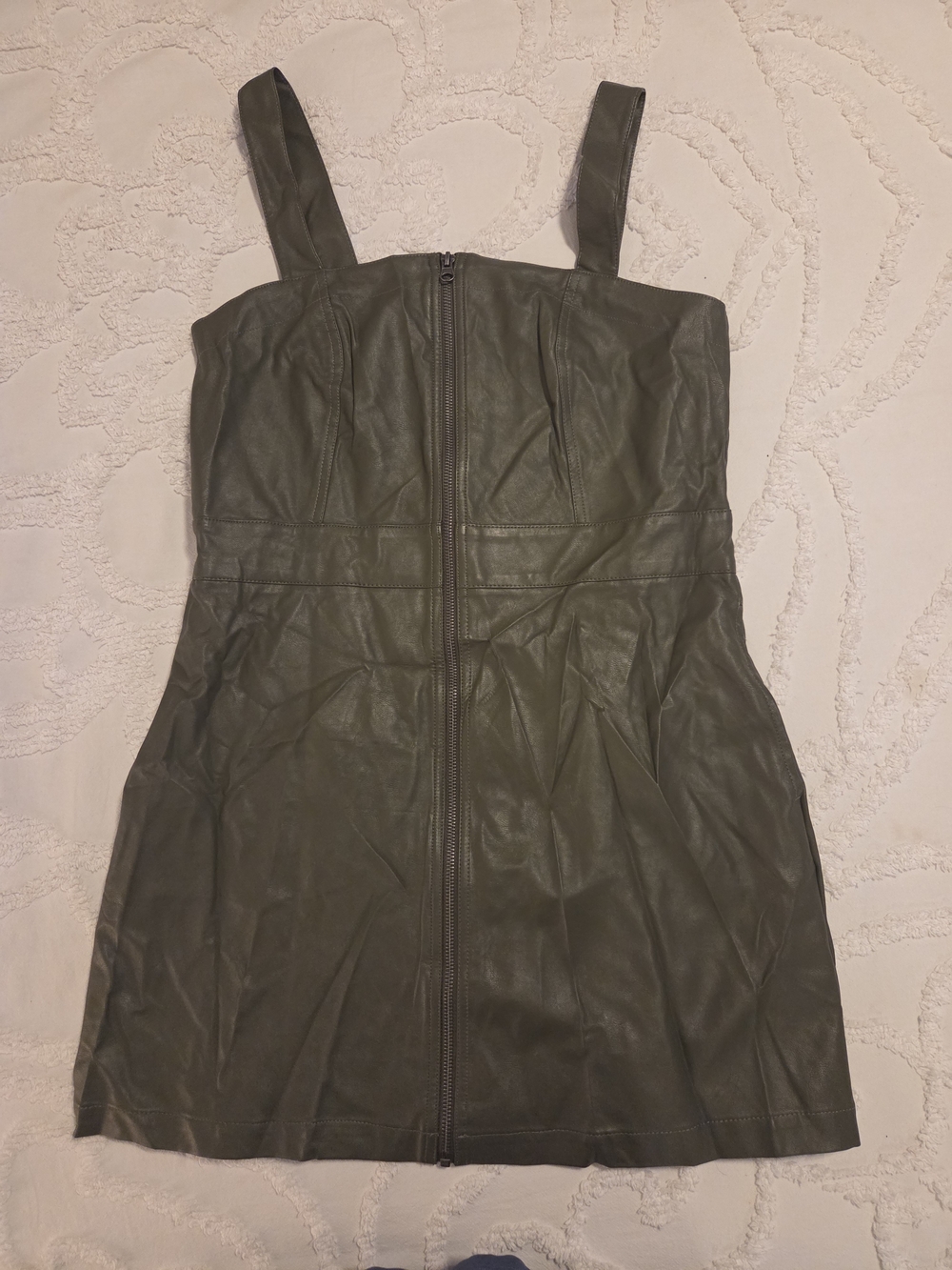 wild fable Olive Green Faux Leather Zip-Front Mini Dress